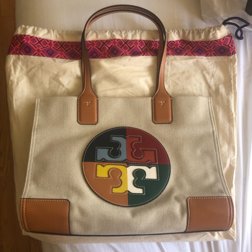 Tory Burch Multicolor Logo Small Elle Canvas Tote Bag